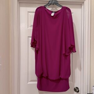 Deep plum Blouson Dressy Dress with sheer overlay